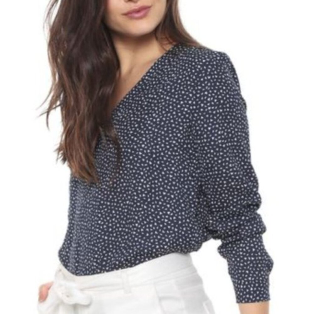 BANANA REPUBLIC Navy Blue & Cream V-Neck Long Sleeve Blouse